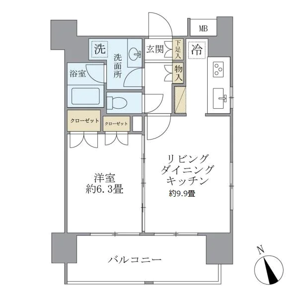 エコロジー白山レジデンス 10階 1LDKの間取り