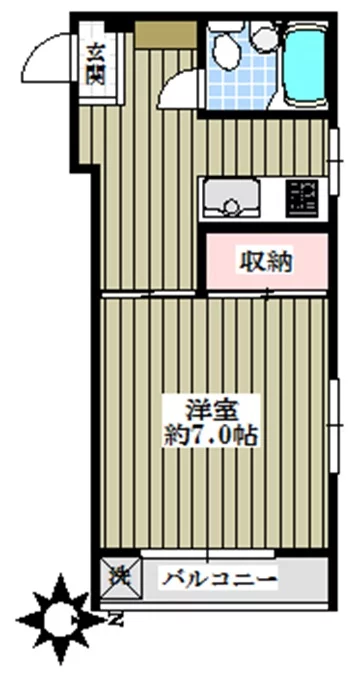 エースハイツ綾部 2階 1Kの間取り