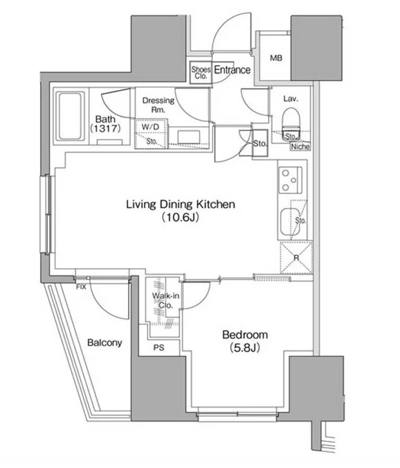 【築浅】ザ・パークハビオ本郷菊坂 12階 1LDKの間取り