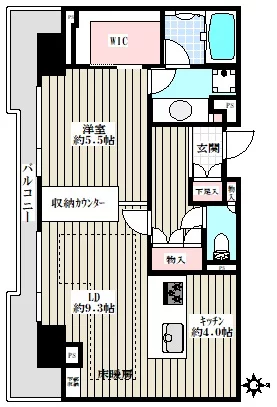 パークハウス楠郷臺 3階 1LDKの間取り