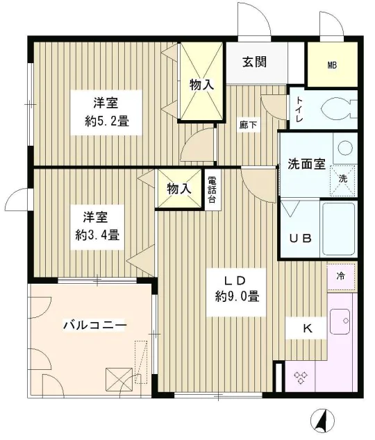 目白台ガーデン 1階 2LDKの間取り