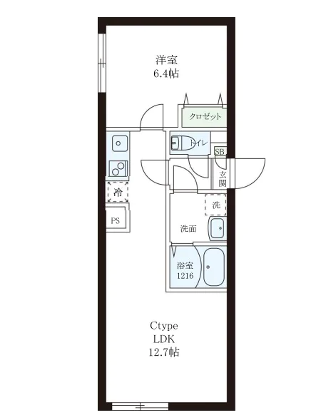レピュア小石川レジデンスⅡ 1階 1LDKの間取り