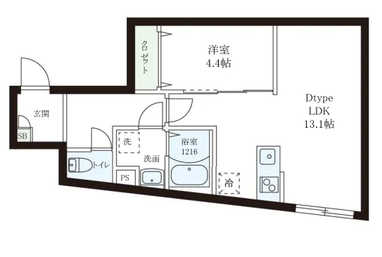 レピュア小石川レジデンスⅡ 3階 1LDKの間取り