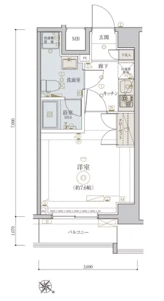 リヴシティ東大前 3階 1Kの間取り