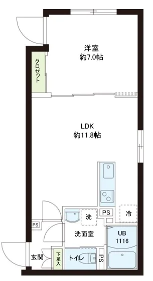 レピュア小石川レジデンス 1階 1LDKの間取り