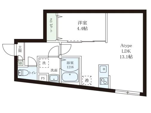 レピュア小石川レジデンスⅡ 1階 1LDKの間取り