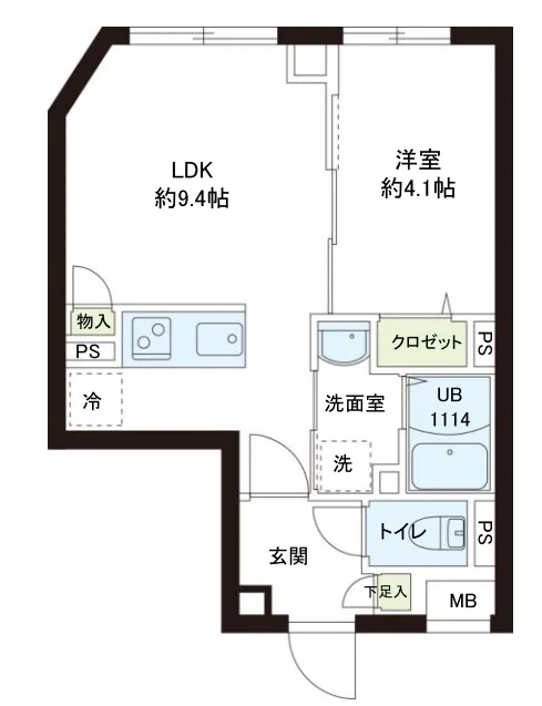 レピュア小石川レジデンス 2階 1LDKの間取り