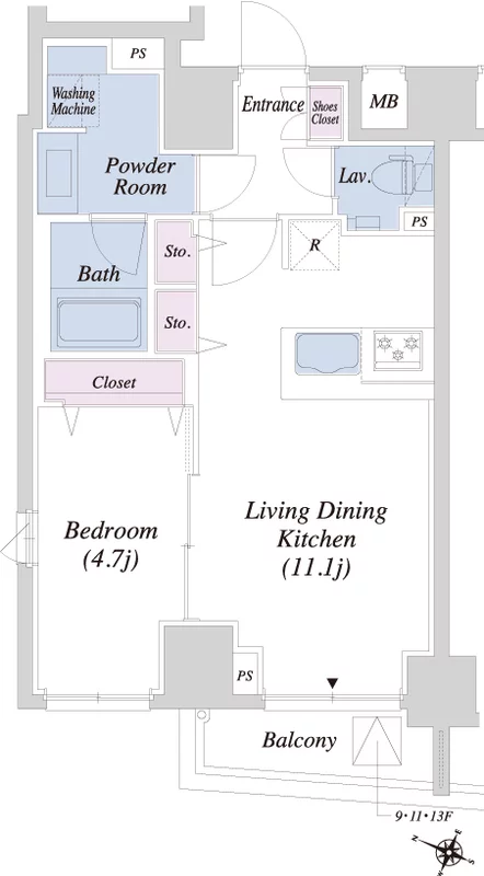 THEATER COURT本駒込(シアターコート本駒込) 9階 1LDKの間取り