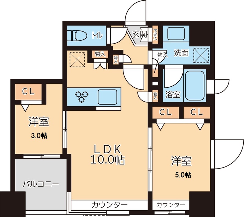 グランカーサ文京千石 8階 2LDKの間取り