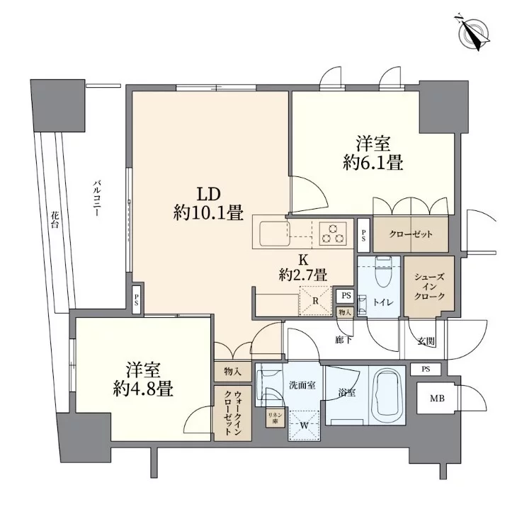 ブランズ文京小石川エアーフロント 5階 2LDKの間取り