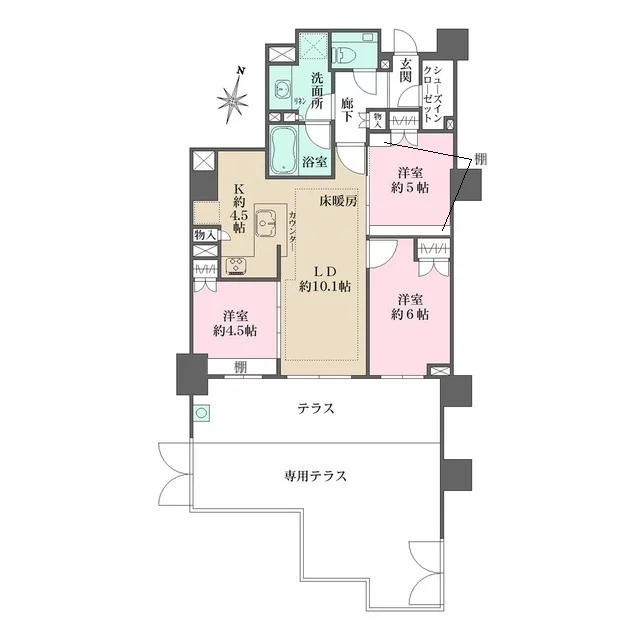 ザ・パークハウス池之端 1階 3LDKの間取り