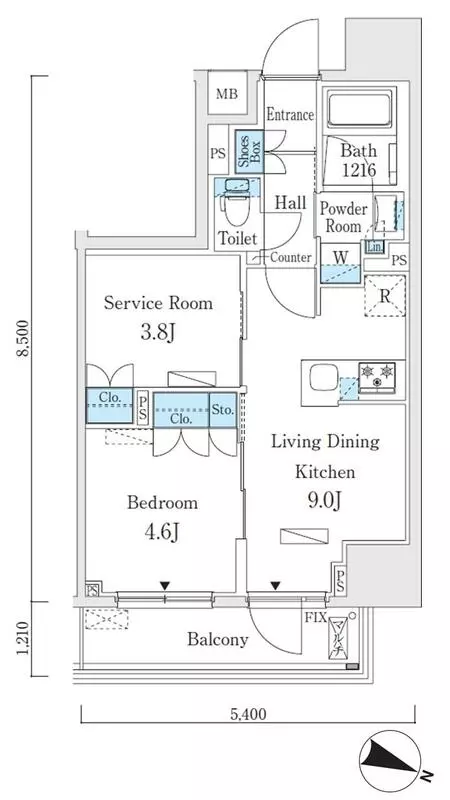 ジオエント本郷三丁目 8階 1SLDKの間取り