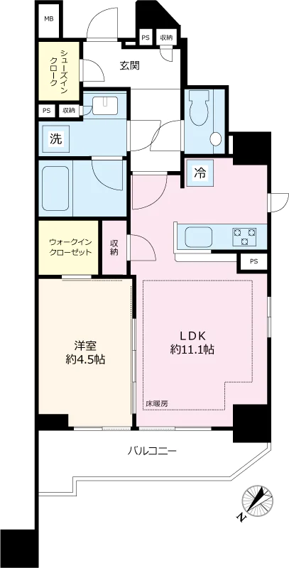 【築浅】シティテラス文京小石川 1階 1LDKの間取り