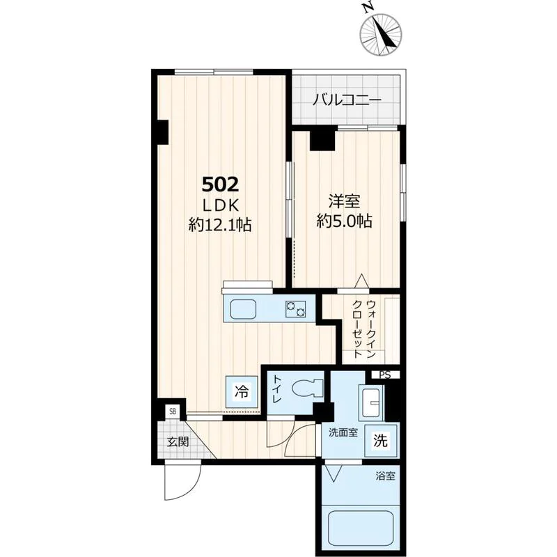 Yushima KWD 7 5階 1LDKの間取り