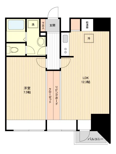 ビューテラス向丘 7階 1LDKの間取り