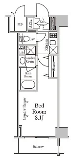 レジディア千駄木 2階 1Kの間取り