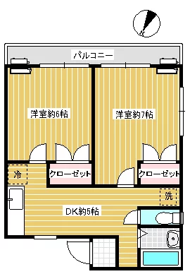 蓬莱館 1階 2DKの間取り