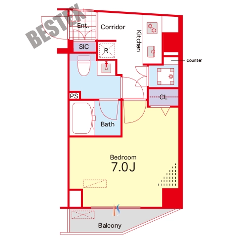 PREMIUM CUBE 文京江戸川橋 #mo 1階 1Kの間取り