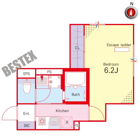 Kalmia Hongo ~カルミア本郷~ 2階 1Kの間取り