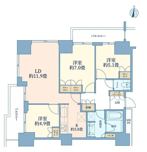 ルネッサンスタワー上野池之端 23階 3LDKの間取り
