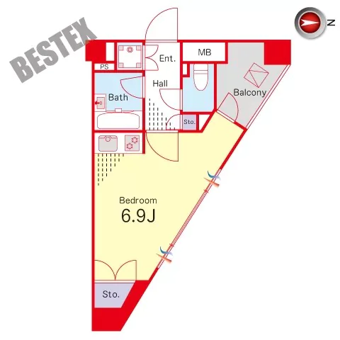 ビーロット小石川レジデンス 5階 1Rの間取り
