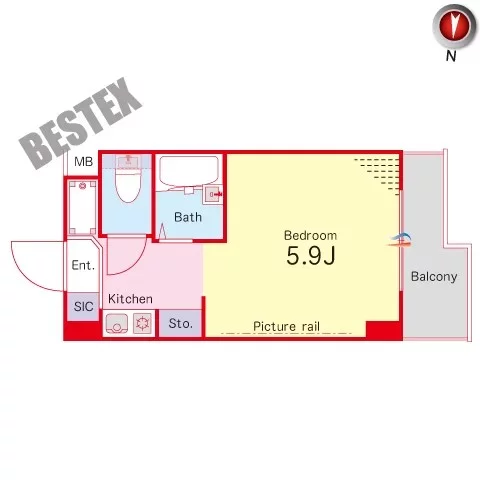 スカイコート文京小石川 5階 1Kの間取り