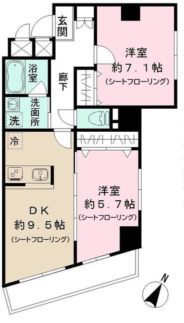 【新築】ブルーバード白山 5階 2DKの間取り