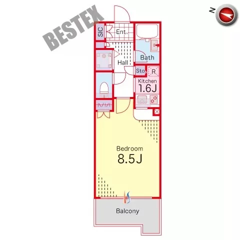 アールヴェール文京白山 2階 1Kの間取り