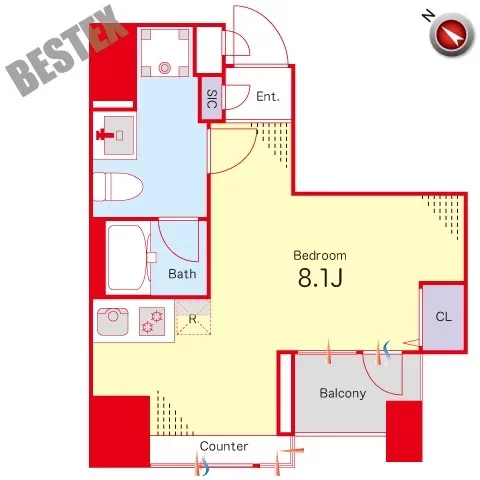音羽クリニックビル 8階 1Rの間取り