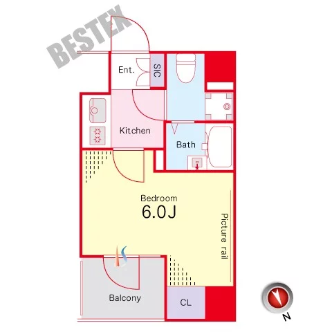 ステージグランデ文京小石川 2階 1Kの間取り
