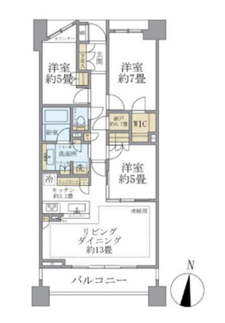 【千駄木駅徒歩5分】Brillia WELLITH 文京千駄木【ブリリアウェリス文京千駄木】 5階 3LDKの間取り