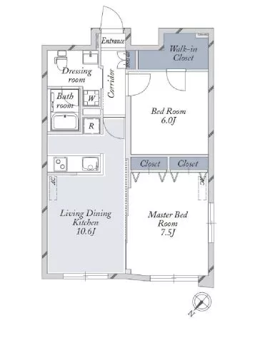 【築浅】La Douceur文京大塚WEST(ラ ドゥセールブンキョウオオツカウエスト) 4階 2LDKの間取り