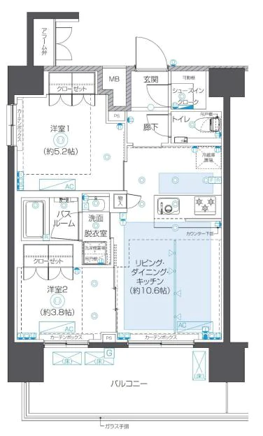 【新築】ZOOM本郷 12階 2LDKの間取り