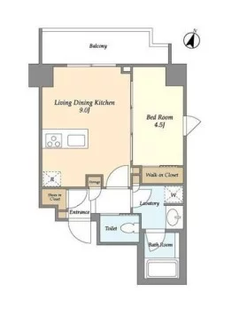 【築浅】グランカーサ上野池之端 3階 1LDKの間取り