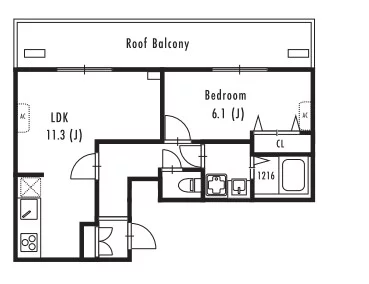 【築浅】GRANPASEO文京小日向 4階 1LDKの間取り