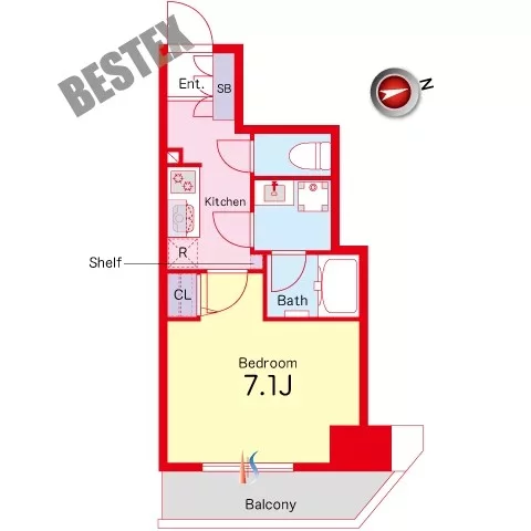 【築浅】GRAN PASEO本郷三丁目 13階 1Kの間取り