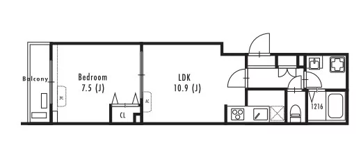 【築浅】GRANPASEO文京小日向 1階 1LDKの間取り
