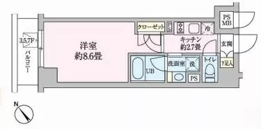 プライマル千石(旧ハイライフ文京千石) 2階 1Kの間取り