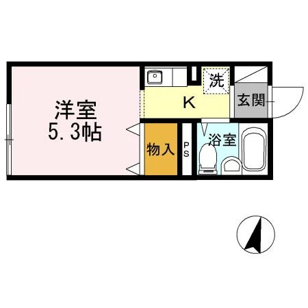 ブランドール 2階 1Kの間取り