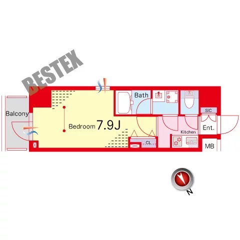 プライムアーバン白山 7階 1Kの間取り