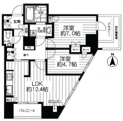 プラウドタワー本郷東大前 16階 2LDKの間取り