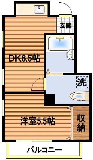 コンフォート白稜 1階 1LDKの間取り