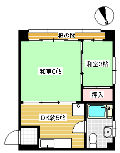 横山ビル 2階 2DKの間取り