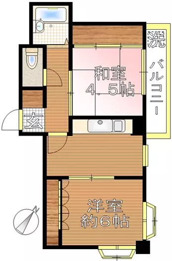 ティユール岡部 2階 2DKの間取り