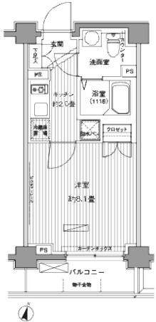 ヒューリックレジデンス茗荷谷 2階 1Kの間取り