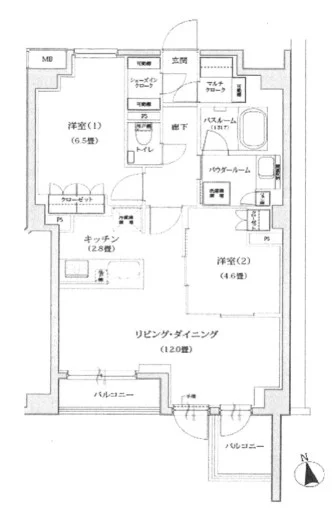 パレステージ文京江戸川橋 4階 2LDKの間取り