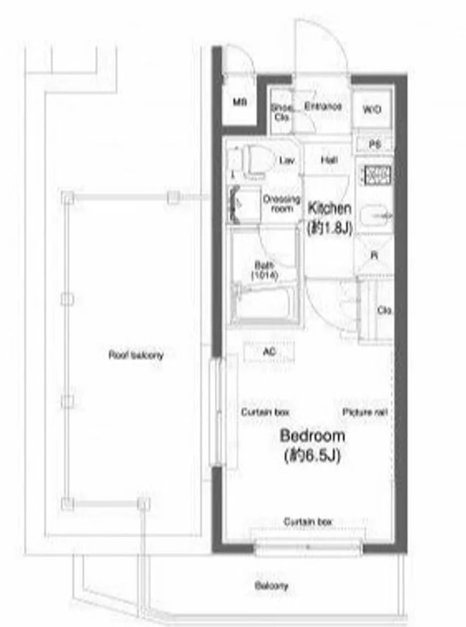 プラウドフラット小石川 4階 1Kの間取り