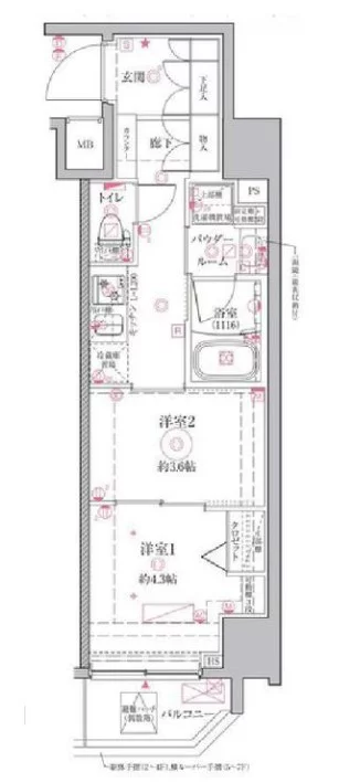 クレイシアIDZ江戸川橋 1階 2Kの間取り