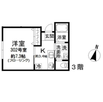 CasA.O 3階 1Kの間取り