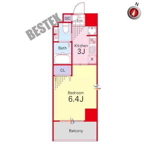 ルキア 3階 1Rの間取り